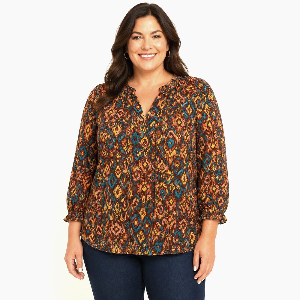 Cato Women’s 14/16W Multicolor Crochet Knit Peasant Top Boho Sheer Blouse